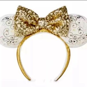 Disney 50th Anniversary White & Gold Light Up Minnie Ears Headband